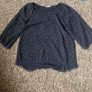 Navy Blouse with Gold Accents